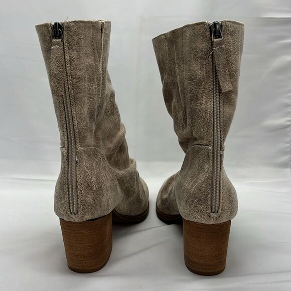 Tan Mid Calf Faux Snake Slouch Very G Heeled Boots - Picture 4 of 9